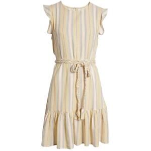 NWT Marine Layer Beachy Stripe Laney Lyocell Linen Blend Tiered Mini Dress Large